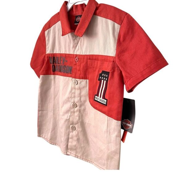NWT Harley-Davidson Wheels on Steel Live to Ride Kids Red and Cream Shirt in 6 - Picture 4 of 8
